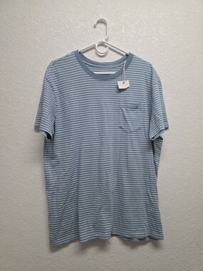 Katin Men's 100% Cotton Light Blue Striped Pocket Tee Size Large
